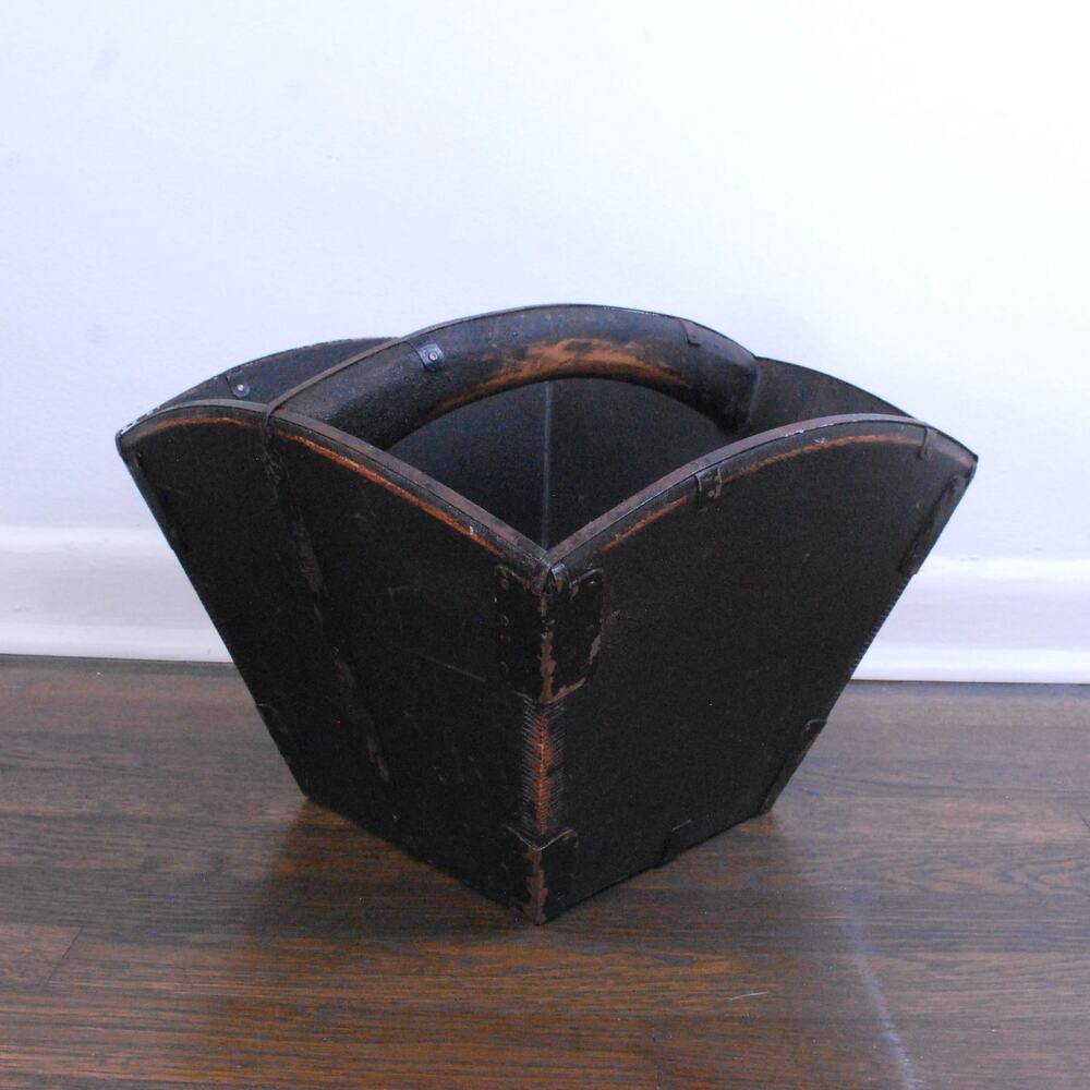 Antique Chinese Oriental Asian Wooden Rice Bucket Box with Handle
